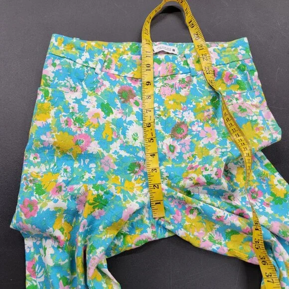 Zara Linen Blend Floral Cropped Flare Pants Size 6 Vacation Beach Cruise Summer - Picture 8 of 9